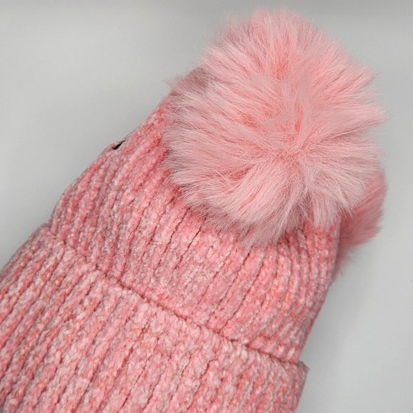 Pink Kids Teddy Bear Sherpa Lined Soft Knit Pom Pom Beanie *Warm Winter Hat - Picture 4 of 7